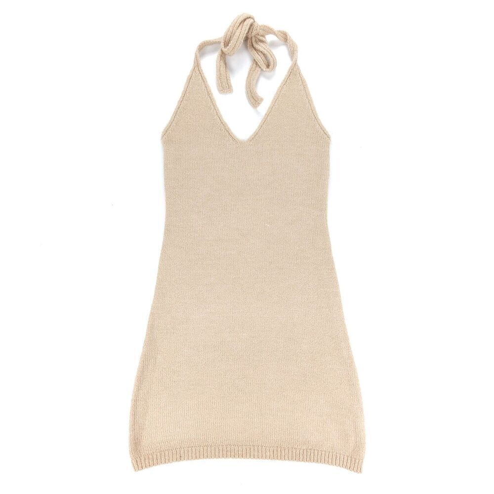 Princess Polly Blair 90's Ribbed Sweater Knit Halter Mini Dress Beige Xs Small
